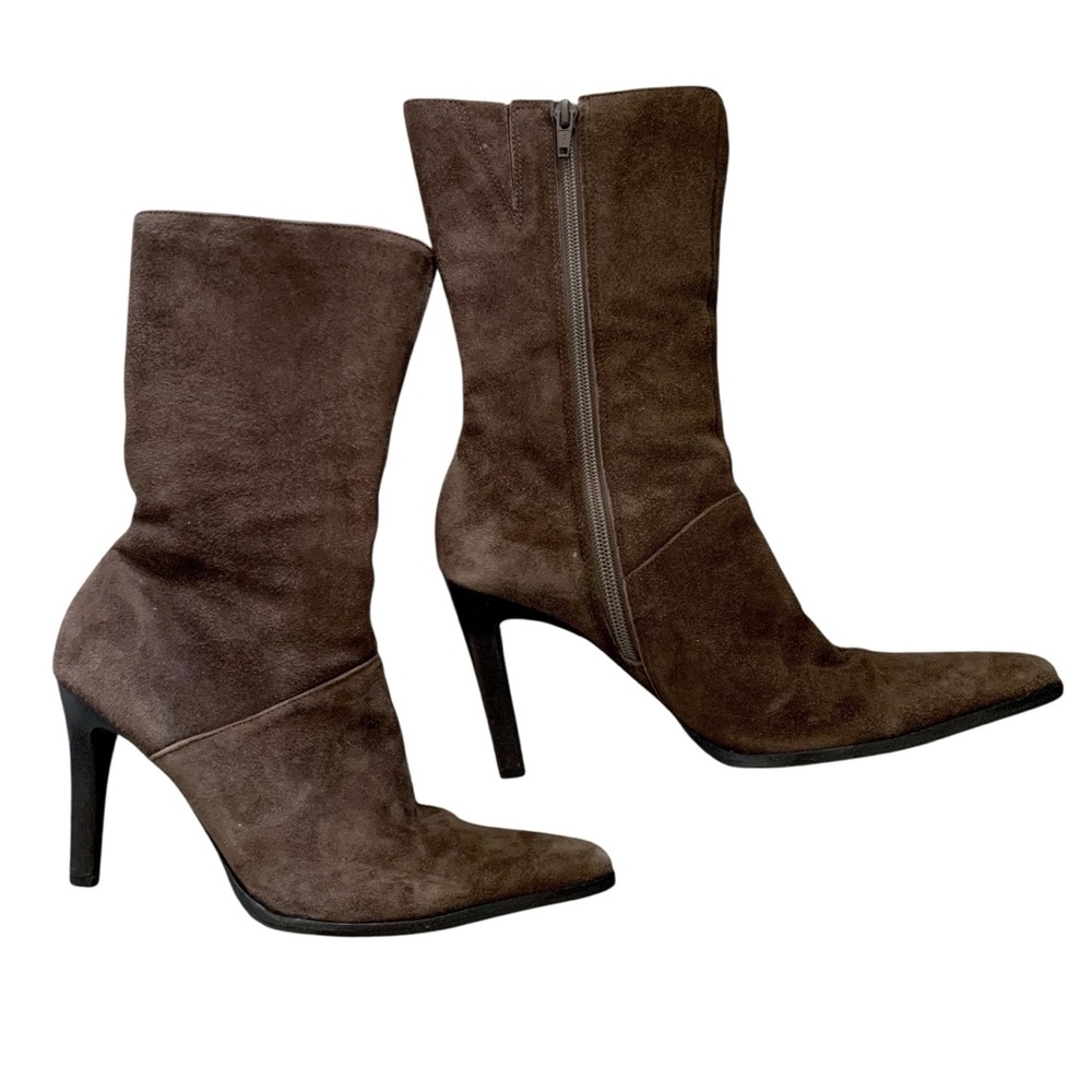 Vintage leather 8 Brazilian chocolate dark brown zip stretch academia suede sock
